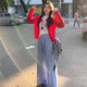 映棠開衫外套女輕薄款針織衫搭吊帶長(zhǎng)袖上衣夏季配裙子外搭防曬空調(diào)衫 【紅色】 均碼 【90-110斤】