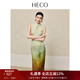 HECO精英衣櫥【翠墨山水】新中式國風夏新品暈染雪紡水滴領旗袍連衣裙 淺綠色 M