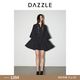 DAZZLE地素 連衣裙春季女裝深V復古鏤空刺繡短袖短裙 黑色 M