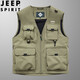 JEEP SPIRIT馬甲背心男春秋季新款多口袋工裝坎肩戶外透氣攝影釣魚休閑馬甲 卡其 XXL【建議155斤-165斤】