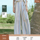 ELLE度假風漸變條紋寬松休閑褲子女2026夏季新款時髦顯瘦闊腿長褲 藍花 L