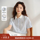茵曼（INMAN）文藝學(xué)院風(fēng)條紋襯衣女2026夏季撞色翻領(lǐng)繡花寬松舒適時尚襯衫 藍白條紋- 71.4%聚酯纖維 22.1%棉 M