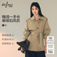 伊芙麗（eifini）秦嵐代言經典微闊抗皺一手長風衣女秋季新款巴恩風通勤氣質外套 卡其色 S 80-110斤