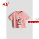 H&M【迪士尼系列】童裝女嬰T恤夏季米妮印花圓領短袖上衣1263204 粉色/米妮老鼠004 90 52 (1-2Y)