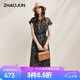 兆君2026春夏桑蠶絲新款時尚印花連衣裙女圓領提花短袖中長裙子 玫瑰 L