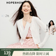 紅袖（hopeshow）甜美氣質針織開衫2026春季新款女裝波浪密拷邊拼接V領外搭小上衣 本白001（預售8.12） L