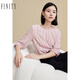 菲妮迪品牌雪紡衫早秋季簡(jiǎn)約粉色條紋七分袖氣質(zhì)上衣女 粉色 L