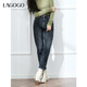 LAGOGO深藍色加絨直筒牛仔褲女拉谷谷2024冬新款保暖復古風(fēng)鉛筆褲 深牛仔藍(N2) M