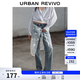 UR2026秋季新款女裝都市蕾絲裝飾直筒牛仔長(zhǎng)褲UYU860069+ 藍(lán)色 26