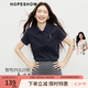 紅袖（hopeshow）POLO領T恤2026春季新款女裝撞色刺繡高級感休閑氣質百搭短袖上衣 藏青495 L