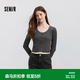 森馬（Semir）毛衣女短款假兩件正肩顯瘦春季新款緊身絞花毛衫慵懶氣質 白灰色調00312 L 165/88A