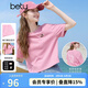 百圖女裝夏季新款T恤袖口翻邊立體膠印花多巴胺短袖女2506T08