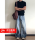 Shelley Jones淺藍(lán)色彎刀牛仔褲男款秋季美式復(fù)古闊腿長(zhǎng)褲子cleanfit直筒微喇褲 藍(lán)色 XL [推薦120-140斤]