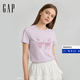 蓋璞Gap女裝早秋純棉字母蝴蝶logo圓領(lǐng)短袖T恤休閑上衣858906 淡紫色 M (165/88A) 亞洲尺碼 版型偏大建議拍小一碼