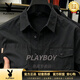花花公子（PLAYBOY）男士短袖襯衫2026夏季寬松休閑半袖體恤潮流男肥佬襯衫上衣 黑色【專柜品質】 S 90-110斤【專柜品質】