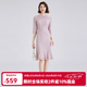 BUOUBUOU2026春夏新款法式優雅圓領串珠片雙色蕾絲七分袖連衣裙女 粉色 M