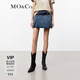 MO&Co.牛仔裙褲春夏中低腰A字壓褶復古洗磨酷辣短褲(附腰帶)摩安珂 牛仔藍色 M 27