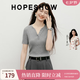 紅袖（hopeshow）設(shè)計感v領(lǐng)針織衫2026夏季新款女裝細坑條正肩顯瘦減齡氣質(zhì)上衣 煙灰056 M