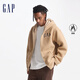 蓋璞（GAP）男女裝毛氈布logo仿羊羔絨連帽衛衣外套 卡其色 M (170/92A) 亞洲尺碼