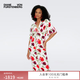 Diane von FurstenbergDVF碎花裙度假蝙蝠袖茶歇裙輕薄啞光針織印花連衣裙DS1S020 紅紫繽紛花影圖案 S