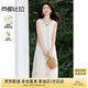尚都比拉波西米亞V領(lǐng)鏤空花邊連衣裙女夏季新款氣質(zhì)背心裙中長款直筒裙子