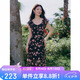 秋水伊人復古溫柔印花連衣裙2026年夏季新款荷葉邊時尚高腰A字裙