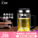 希諾（heenoor）雙層玻璃杯男士耐熱防燙帶把帶手柄商務辦公玻璃水杯過濾茶杯子 【升級抗菌款】-純鈦部件420ml