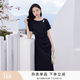 香影法式粉色連衣裙女2026夏裝新款t恤裙褶皺短袖溫柔風收腰裙子 黑色 L 165/88A/110-125斤