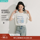 茵曼（INMAN）純棉字母刺繡女裝圓領短袖T恤百搭寬松休閑2026夏季新款上衣 米白色 M