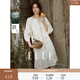 ELLE波西米亞復(fù)古撞色連衣裙女2026夏季新款設(shè)計(jì)感天絲a字娃娃裙 米白 M