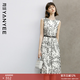 顏域水墨印花連衣裙女2026新款夏裝復古優雅背心裙中長款圓領裙子 黑白花 M/38