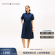 Tommy Hilfiger26春夏新款女裝舒適亞麻海邊度假風系帶收腰寬松襯衫連衣裙 藏青色C1G S