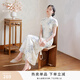 香影新中式改良旗袍裙女2026夏秋季新款國風立領氣質收腰印花裙子 米白 M 160/84A/95-110斤