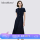 MeetMetro瑪依爾時尚收腰連衣裙女2026夏季新款中長裙顯瘦高檔百褶裙 藏藍色 S