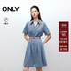 ONLY2025夏季新款通勤風V領收腰牛仔襯衫裙連衣裙女|125342022 J32洗水牛仔藍 M