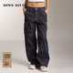 MISS SIXTY【免費改褲】牛仔褲復古顯瘦百搭女工裝風口袋低腰直筒長褲潮酷 深藍 M (27-28碼)