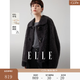 ELLE綿羊毛牛角扣毛絨短外套女2025冬季新款新年復古通勤羊羔毛上衣 深灰 M