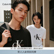 Calvin KleinJeans【純棉廓形】夏季男女情侶休閑通勤ck字母寬松短袖T恤上衣 UB1-太空黑 S 尺碼偏大，建議拍小一碼