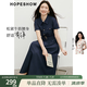 紅袖（hopeshow）高級復(fù)古連衣裙2026夏季新款女裝系帶工裝風(fēng)松緊腰正肩翻領(lǐng)長裙 藏青495 S