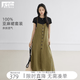 對白（DUIBAI）100%亞麻松弛感吊帶連衣裙女2026夏新款短袖T恤休閑兩件套裝 橄欖綠 L