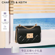 CHARLES&KEITH拼接菱格鏈條單肩斜挎小方包包女包七夕禮物送女友CK2-80701360 CK2-80701360Black黑色 S