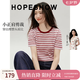紅袖（hopeshow）復古美式條紋針織衫2026秋季新款女裝撞色短袖圓領休閑上衣 紅條728 S