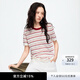 moussy 2026夏季新品復古風條紋撞色休閑圓領短袖T恤028JSC90-1091 085花紋紅色 均碼