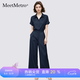 MeetMetro瑪依爾時尚通勤連體褲女2026夏季新款寬松闊腿褲連體衣 藏青【現貨閃電發】 S