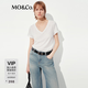 MO&Co.短袖T恤輕薄V領(lǐng)凈色肌理無鎖邊卷邊簡約上衣舒適百搭摩安珂 本白色 M /165