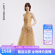 朗姿【焦點系列】船領修身收腰無袖碎花連衣裙女2026年夏季新款 芥末黃色 M