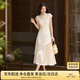 尚都比拉國風立領盤扣繡花連衣裙女夏季收腰顯瘦假兩件拼接裙氣質中長裙