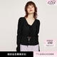 moussy&sly新品田園淑女風泡泡袖系帶針織開衫女030HSM80-2100 黑色020 均碼 00020/F
