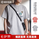馬登工裝 美式休閑刺繡徽章短袖t恤設計感純棉圓領五分袖Tee男夏季 花灰 L