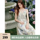 ELLE復(fù)古印花度假風(fēng)吊帶連衣裙女2025夏季新款時髦優(yōu)雅波嬉a字裙 黃花 S